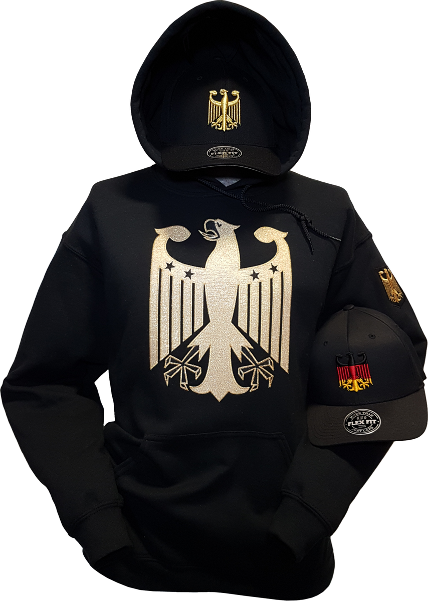 Black and metallic gold hoodie store