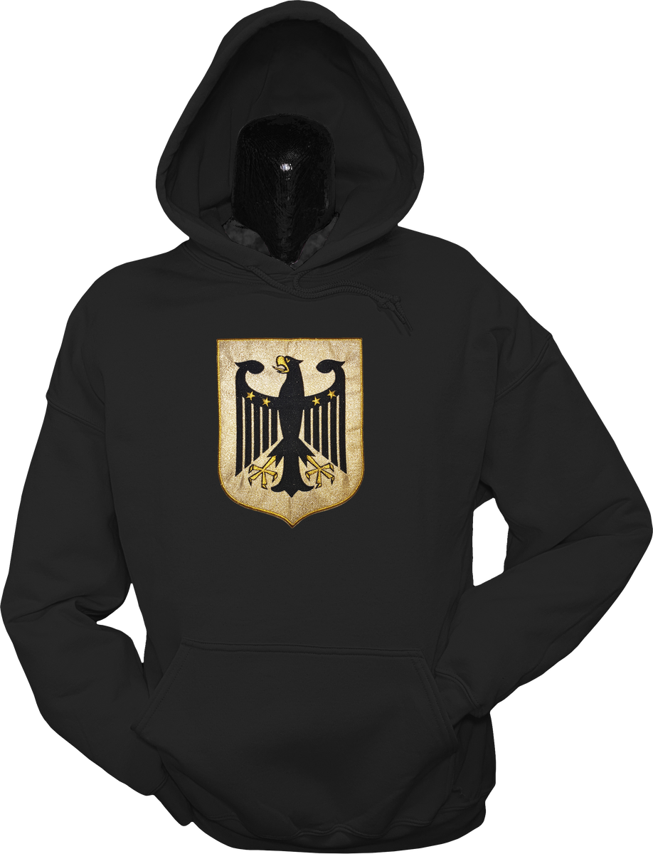 Black and metallic gold hoodie discount