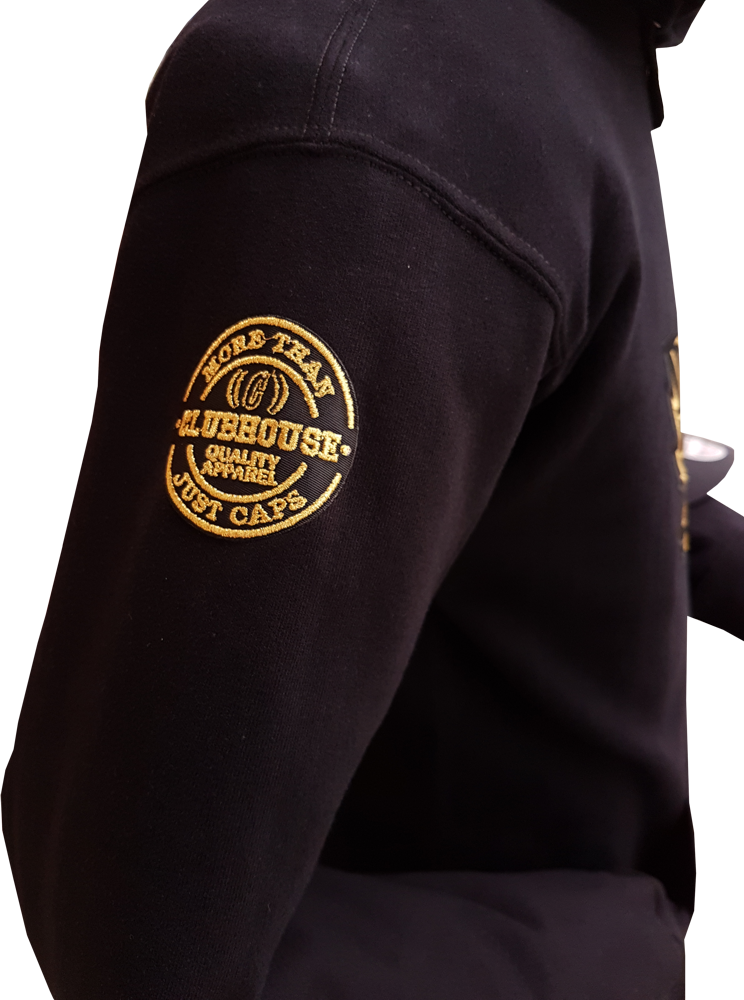 Black and shop metallic gold hoodie