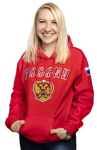 Russia Embroidered Logo Hoodie Chivalry Red