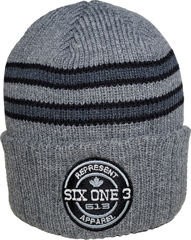 Six One 3 Benchmark Rib Knit Beanie Toque Grey Black