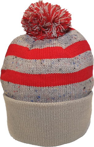 Jersey Fleck Knit Pom Toque Oatmeal Red