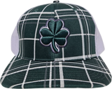Irish Clover Trucker Plaid Snapback Forest White Grey