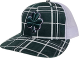Irish Clover Trucker Plaid Snapback Forest White Grey