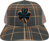 Irish Clover Trucker Plaid Snapback Forest Beige Orange