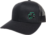 Irish Trucker Cap Gothic Clover Fls Black