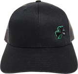 Irish Trucker Cap Gothic Clover Fls Black