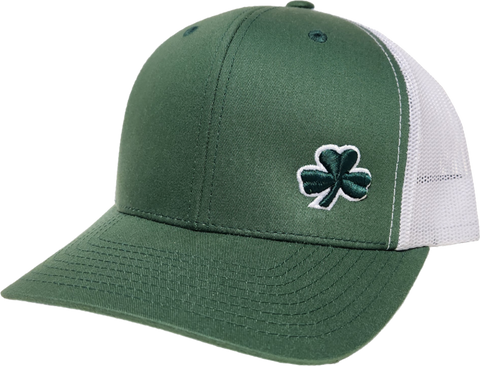 Irish Trucker Cap Gothic Clover Fls Evergreen White