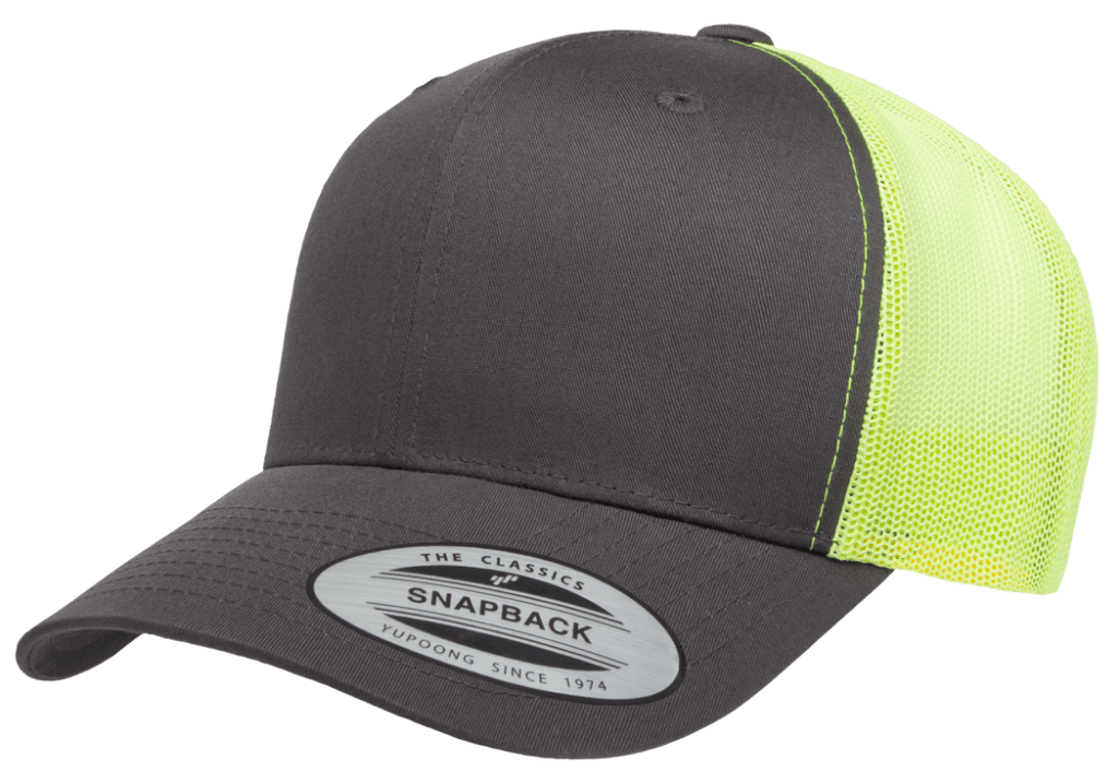 YP Classics Mesh Back Trucker Cap Charcoal Neon Green More Than