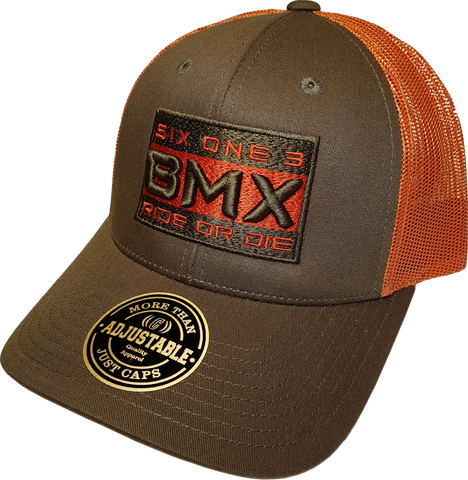 Six One 3 BMX Ride Or Die Mesh Back Trucker Cap Army Green Orange