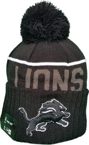 Detroit Lions Fleece Lined Black Pom Toque