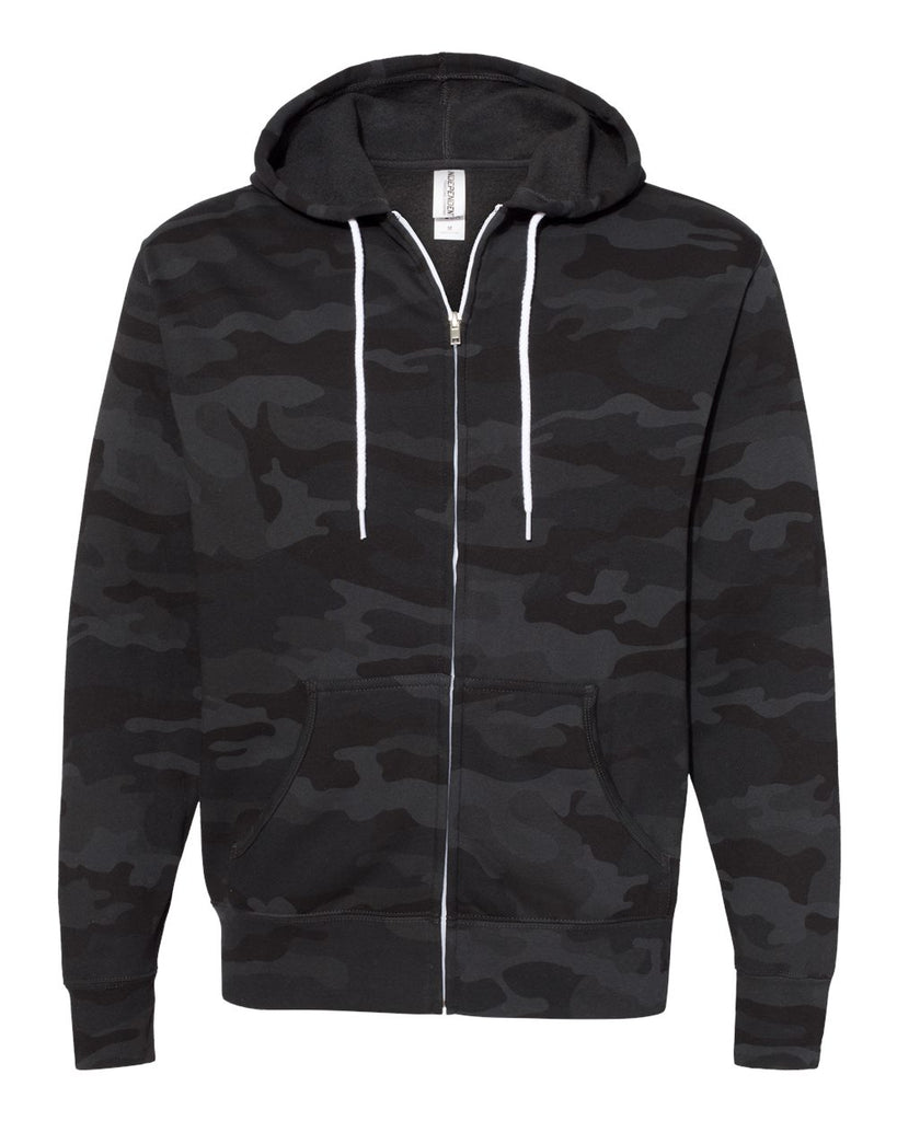 Independent Trading Co. Unisex Lightweight Full Zip Hoodie Black Camo M