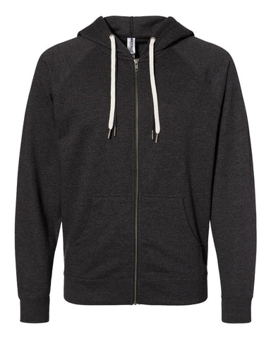 Independent Trading Co. - Icon Unisex Lightweight Loopback Terry Full Zip Hood Charcoal Heather