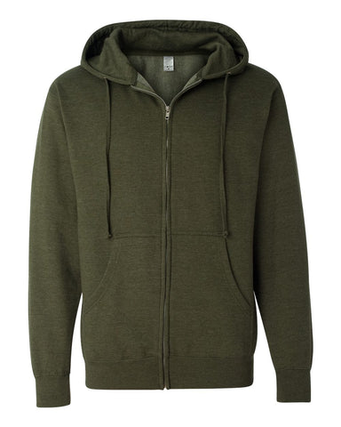 Independent Trading Co. Midweight Full Zip Hooded Sweatshirt Army Heather