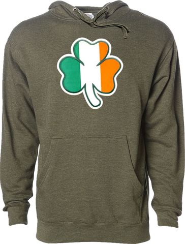 Irish Hoodie Clover Flag Army Heather