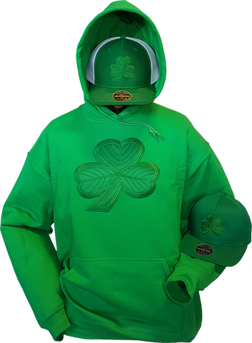 Irish Hoodie Clover Tonal Green