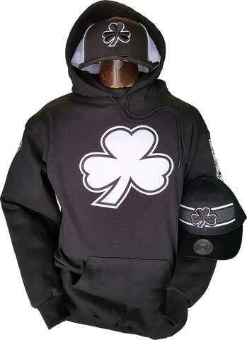 Irish Hoodie Big Clover Black & White