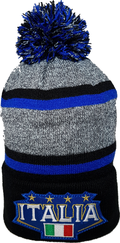 Italy Stripe Rib Knit Pom Toque