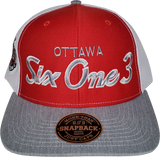 Six One 3 SS Script Trucker Snapback Red-Grey