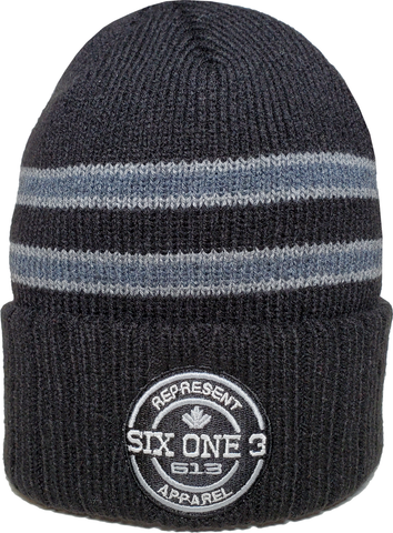 Six One 3 Benchmark Rib Knit Beanie Toque Black Grey