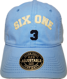 Six One 3 Strap Back Adjustable Dad Cap Lt Blue