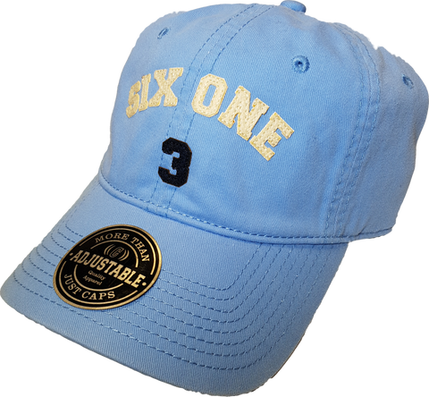 Six One 3 Strap Back Adjustable Dad Cap Lt Blue