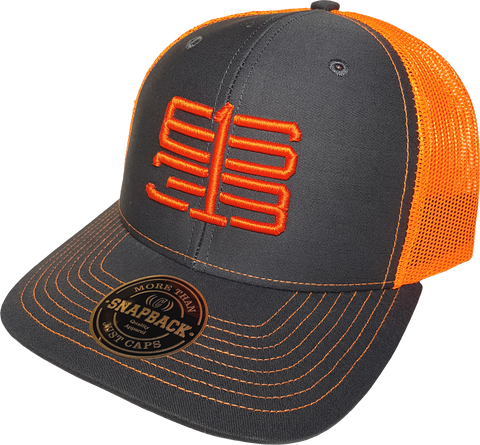 Six One 3 Interlok Mesh Back Trucker Cap Charcoal Shock Orange