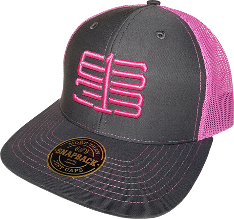 Six One 3 Interlok Mesh Back Trucker Cap Charcoal Shock Pink