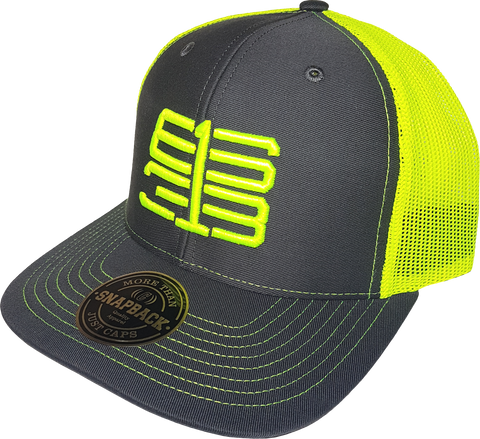 Six One 3 Interlok Mesh Back Trucker Cap Charcoal Shock Yellow