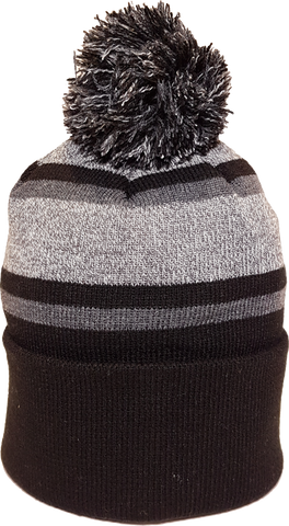 Acrylic Cuffed Pom Toque Black Grey