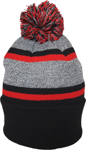 Acrylic Cuffed Pom Toque Black Red