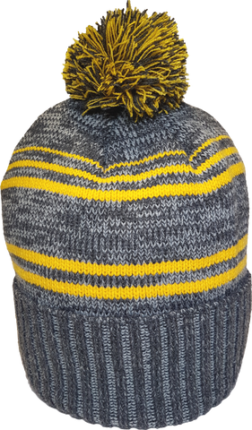 Micro Fleece Lined Pom Toque Charcoal Gold