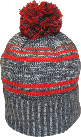 Micro Fleece Lined Pom Toque Charcoal Red