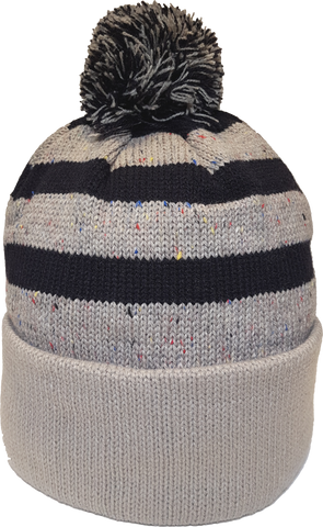 Jersey Fleck Knit Pom Toque Oatmeal Navy