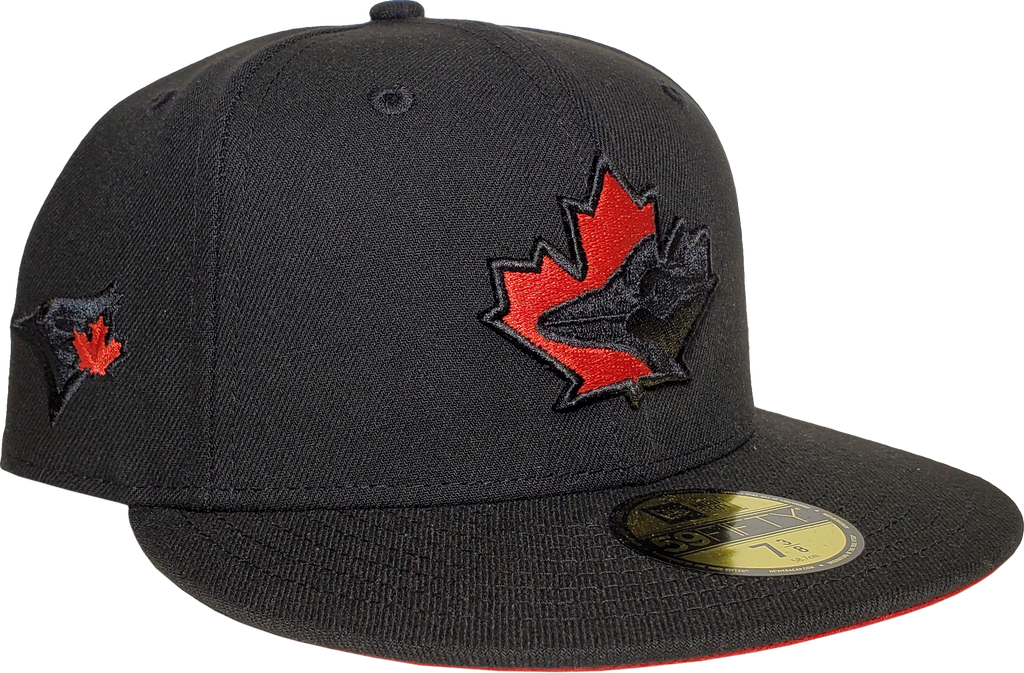 New Era Toronto Blue Jays 59FIFTY Black on Black Red Leaf- Fitted Hat 5950